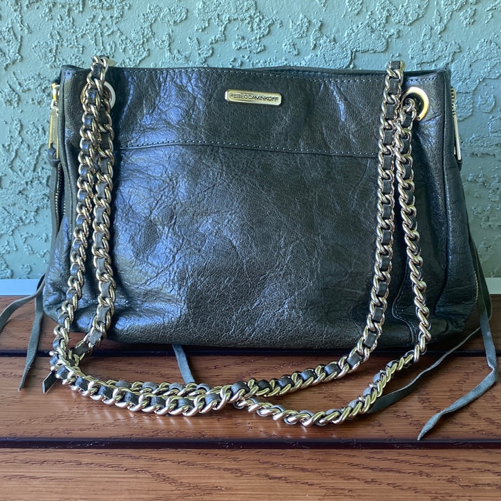 Rebecca Minkoff Black Leather Shoulder Bag with Gold Chain